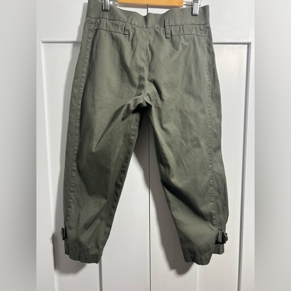BCBGMAXAZRIA Runway Olive Cropped Pleated Pants Size 0 | Cuffed Utility Capri - Picture 5 of 6